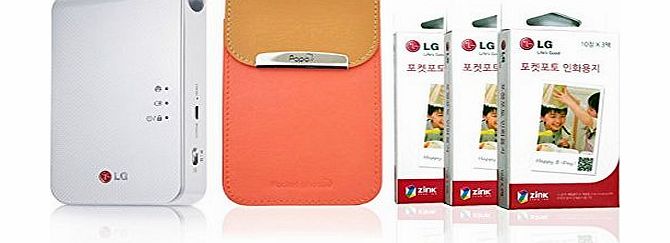 LG Electronics [SET] LG Pocket Photo 2 PD239 Printer (White)   Zink Photo Paper (90 Sheet)   Popo Premium Synthetic Leather Pouch Case (Coral Pink)
